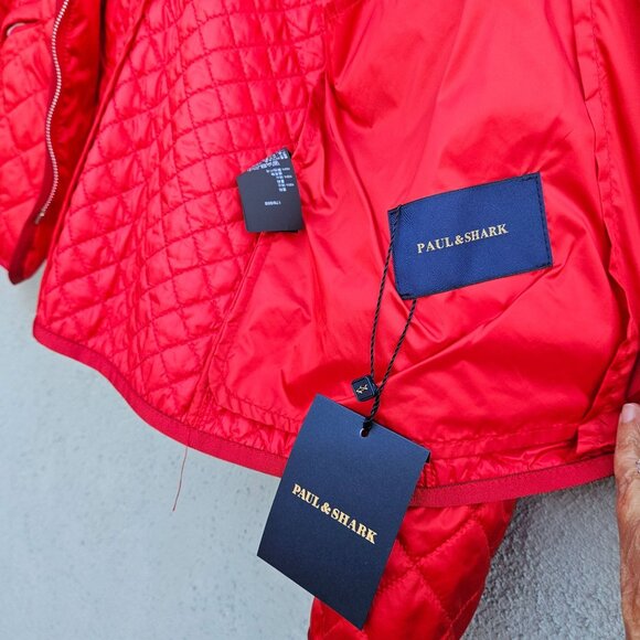 Paul & Shark Men’s Red Quilted Nylon Jacket L Lightweight Zip Front Italy NWT - Picture 2 of 14